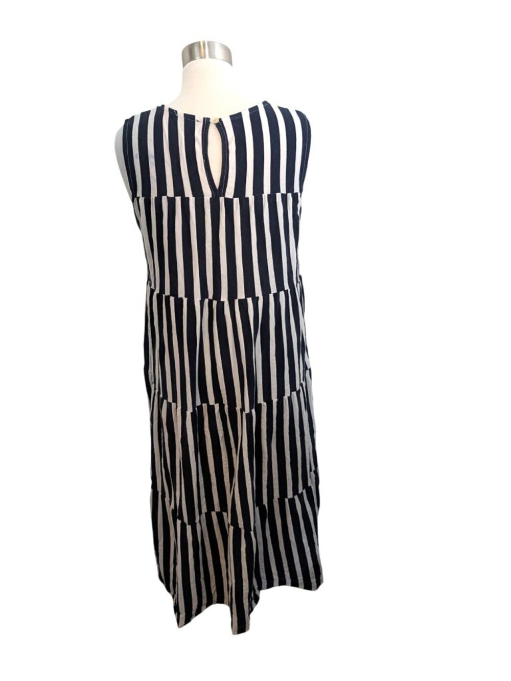 J.Crew Tiered Striped Cotton Maxi Dress Navy & Ivory Tiered Tank L Nautical Beac - Picture 12 of 13